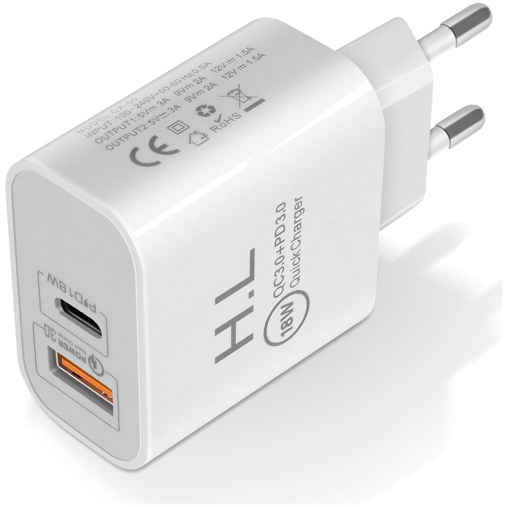 Caricatore Da Muro Usb / Usb-c 18w Power Delivery Q. c 3.0, Bianco - Foto 1