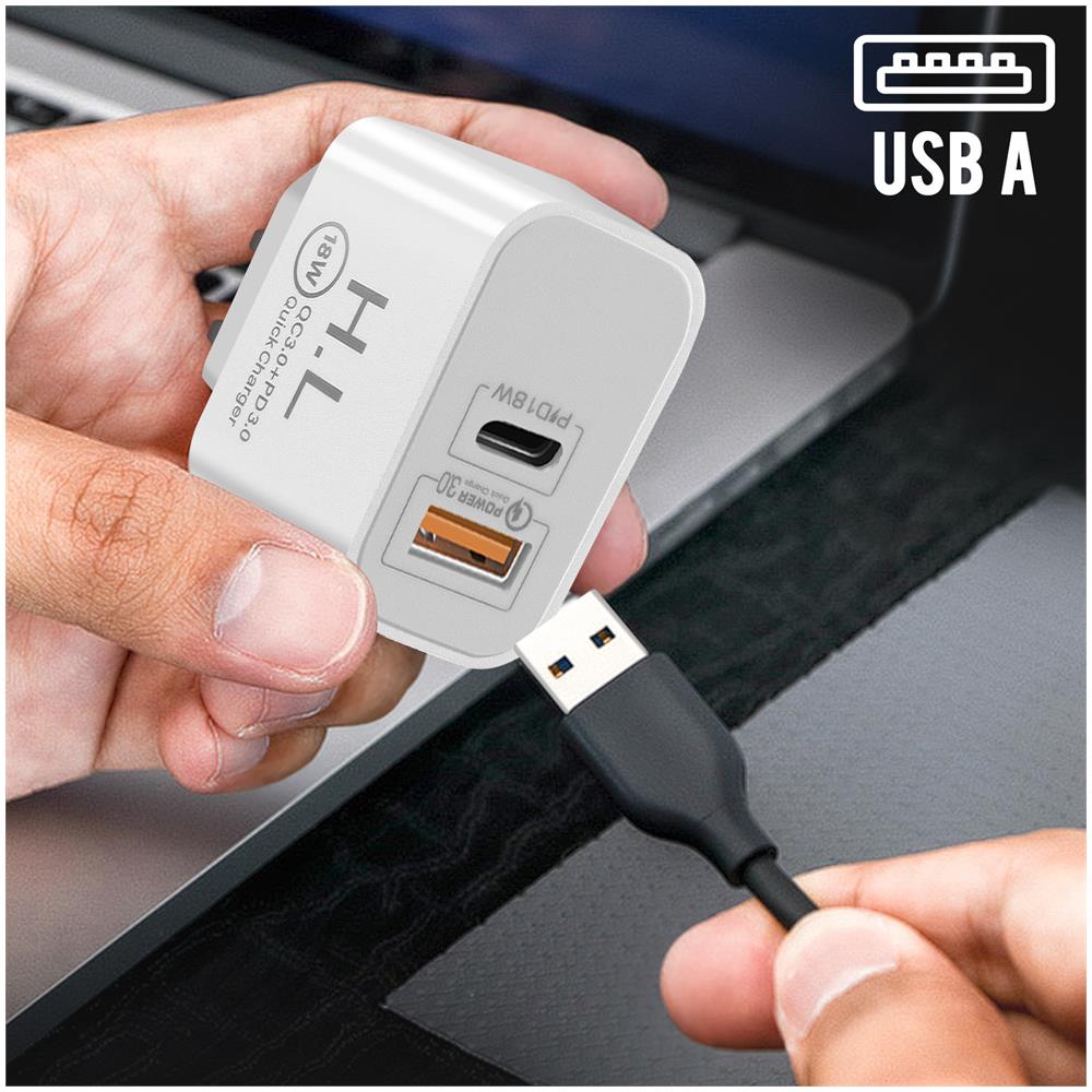 Caricatore Da Muro Usb / Usb-c 18w Power Delivery Q. c 3.0, Bianco - Foto 5