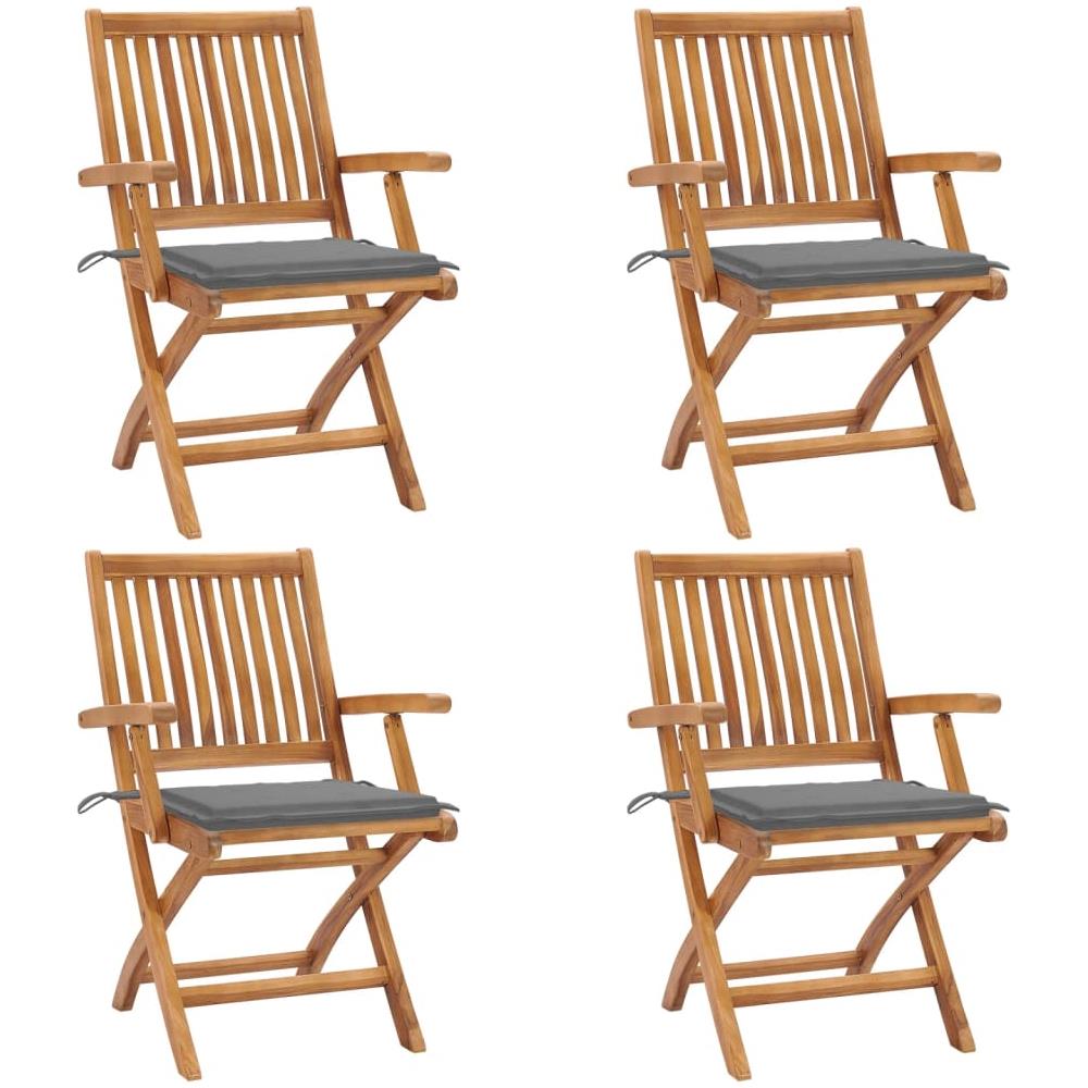 Sedie da Giardino Pieghevoli con Cuscini 4 pz Massello di Teak - Foto 1