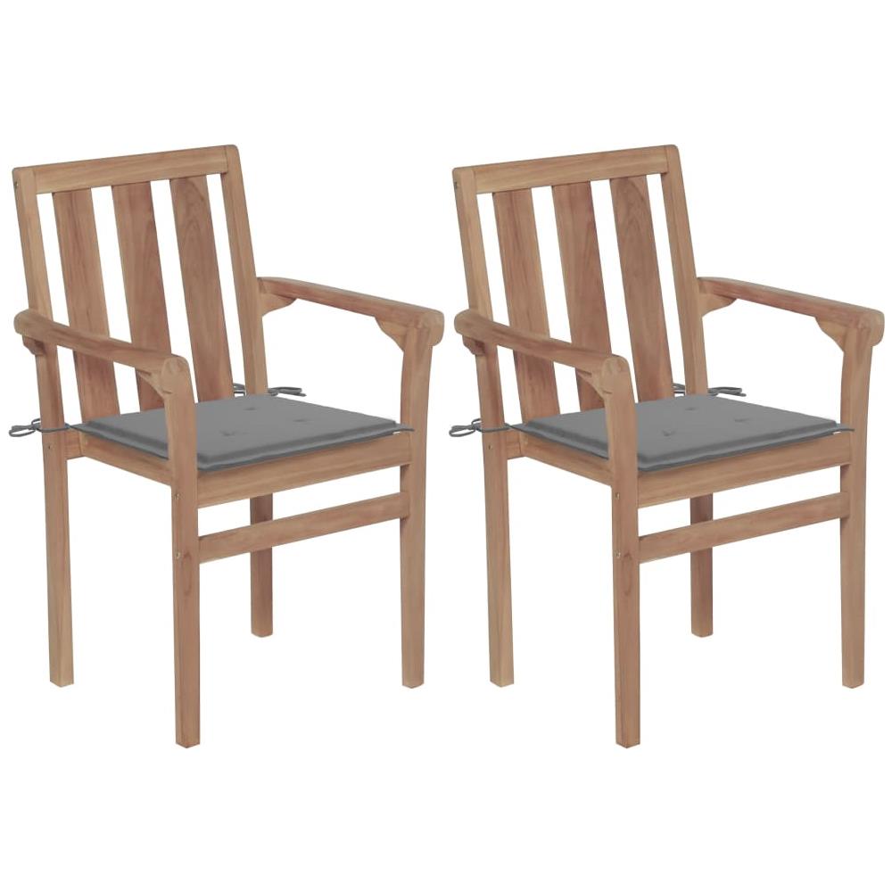 Sedie da Giardino 2 pz con Cuscini Grigie Massello di Teak - Foto 1