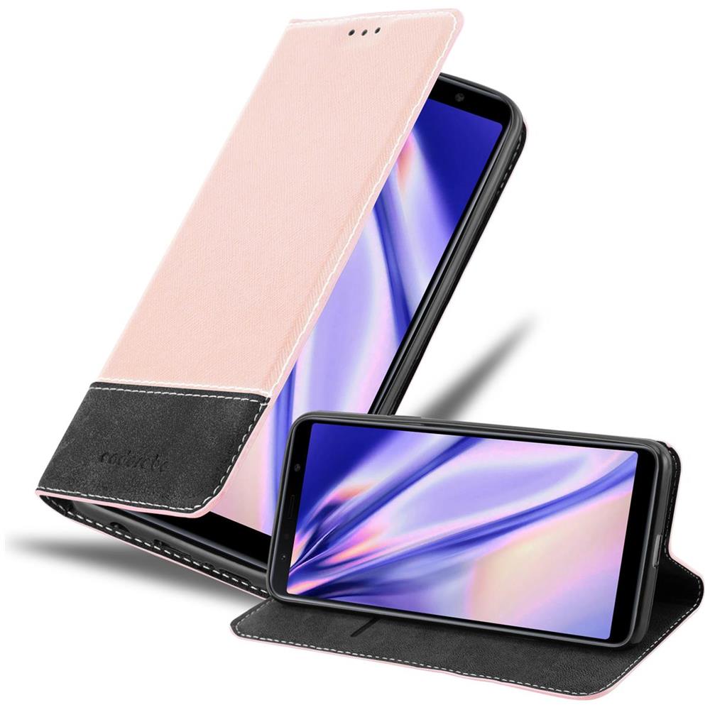 Custodia Compatibile Con Samsung Galaxy A7 2018 In Oro Rosato Nero - Coperchio Protettiva Con Chiusura Magnetica, Funzione Stand E Tasca Per Le Carte - Foto 1