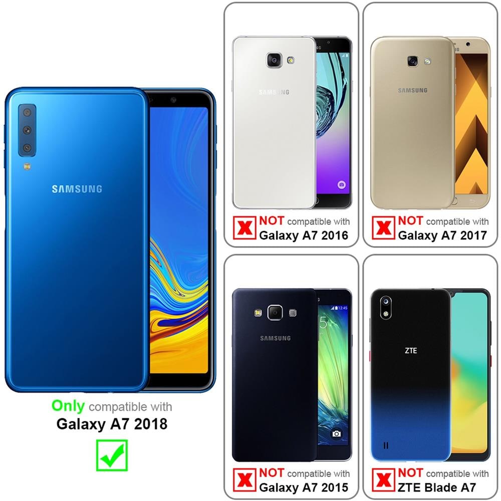 Custodia Compatibile Con Samsung Galaxy A7 2018 In Oro Rosato Nero - Coperchio Protettiva Con Chiusura Magnetica, Funzione Stand E Tasca Per Le Carte - Foto 2