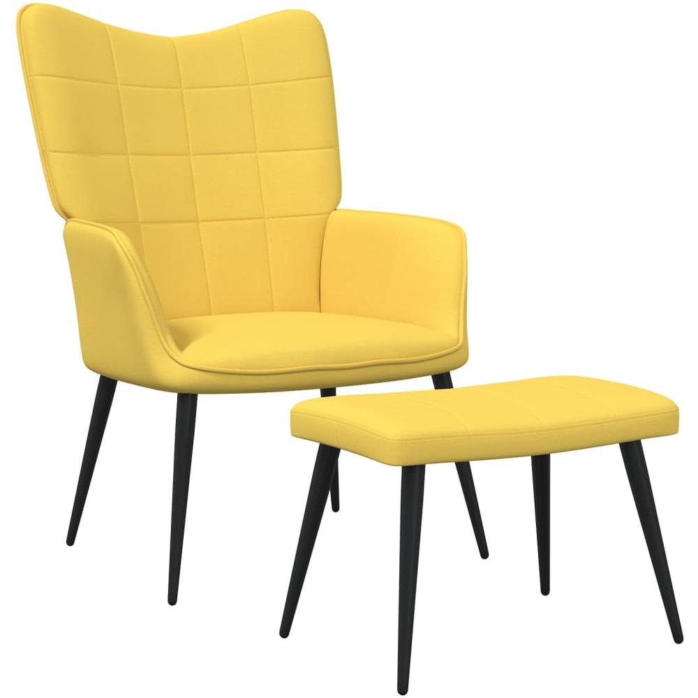 Sedia Relax con Sgabello Giallo Senape in Tessuto - Foto 1