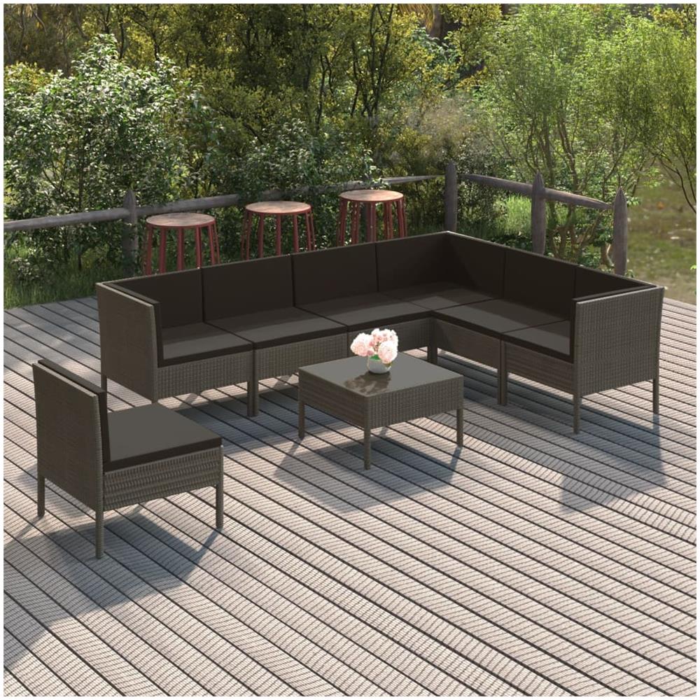 Set Divani Da Giardino 8 Pz Con Cuscini In Polyrattan Grigio - Foto 1
