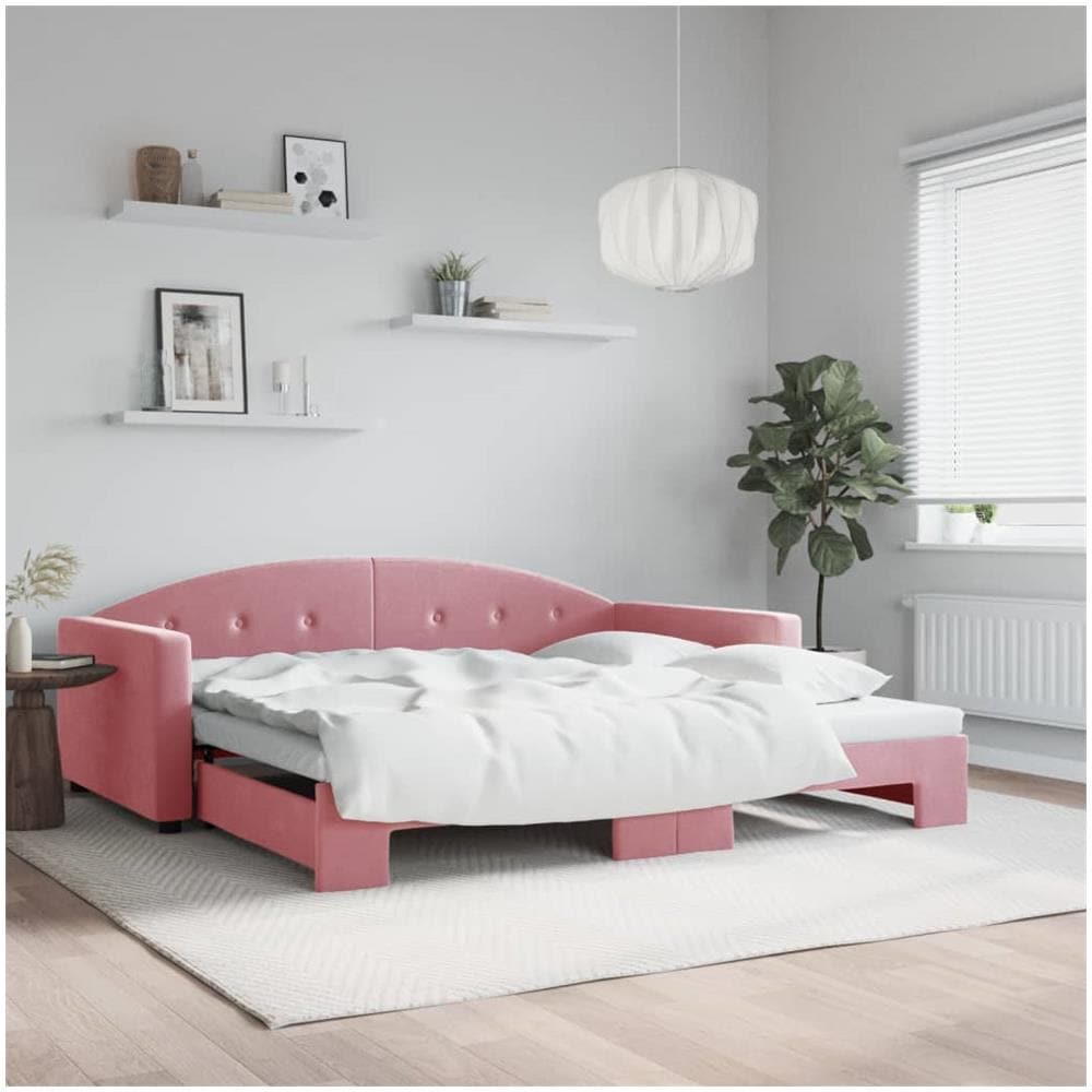 Divano Letto Con Letto Estraibile Rosa 100x200 Cm In Velluto - Foto 1