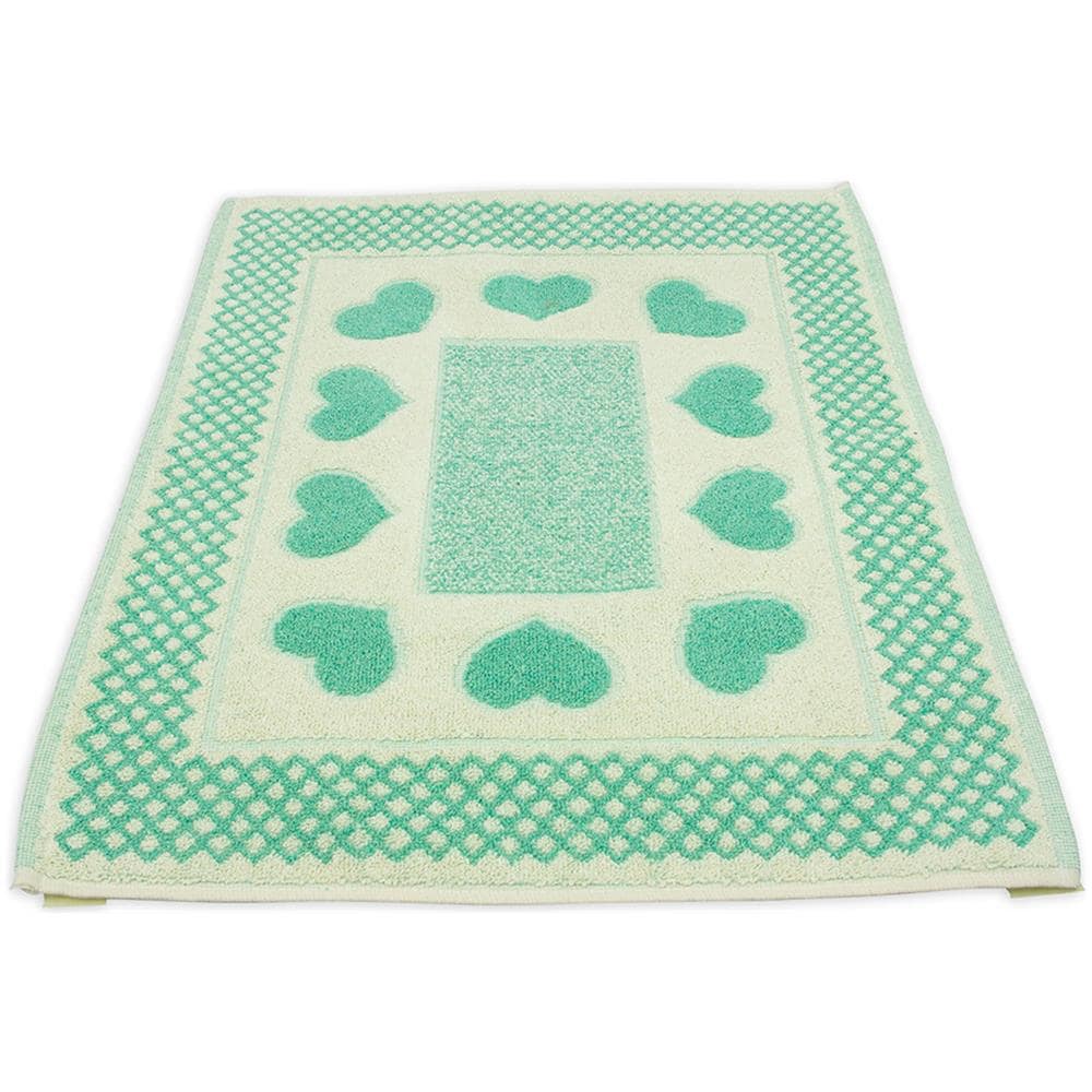 Tappeto Bagno Doccia Spugna Tappetino Assorbente Cotone Pelo Corto Mod. Love O.b 60x90 Verde Acqua - Foto 1
