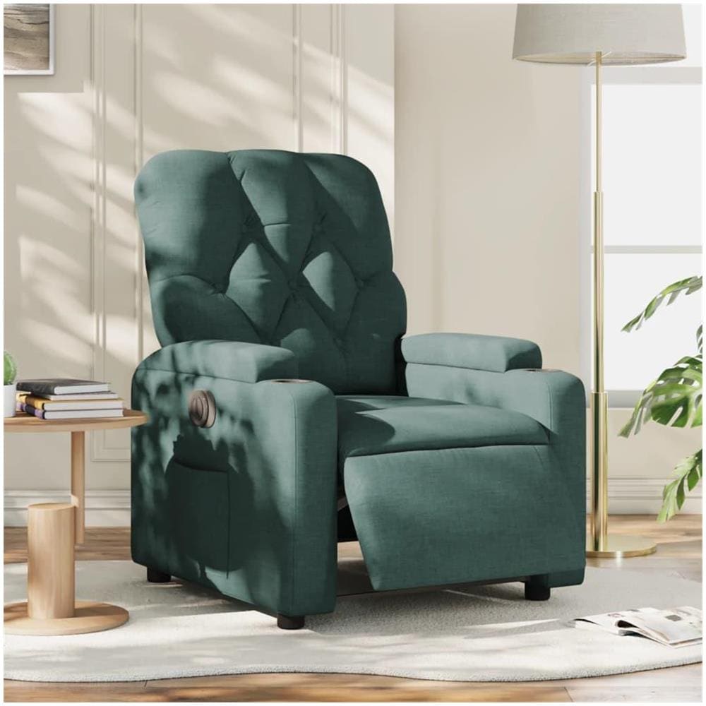 Poltrona Elettrica Reclinabile Verde Scuro in Tessuto - Foto 2