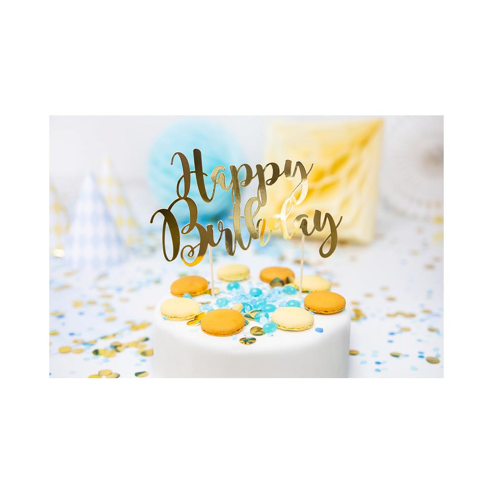Partydeco - Decorazione Per Torta Happy Birthday Oro Metallizzato - Foto 2