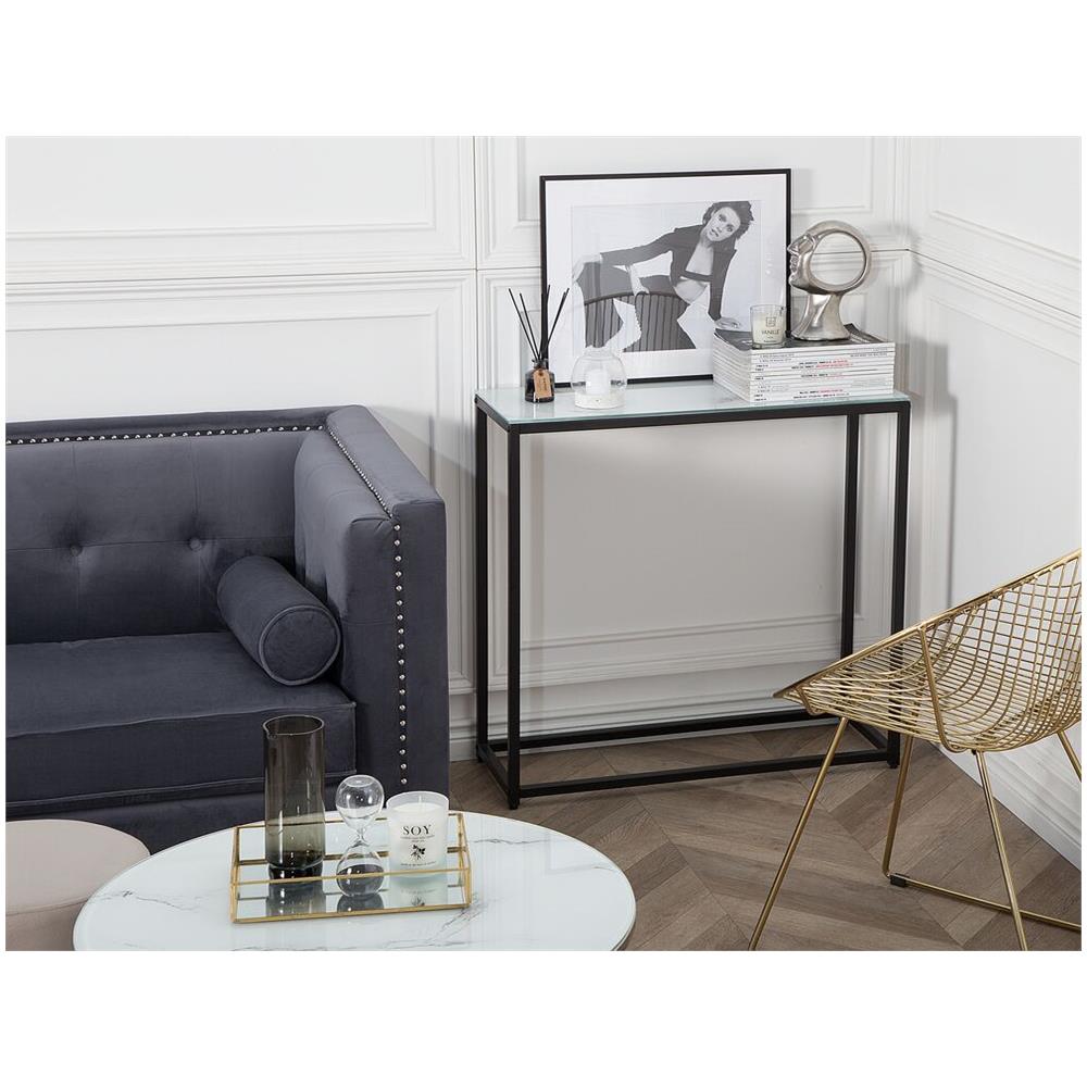 Tavolino Consolle Nero E Vetro Effetto Marmo Delano - Foto 1
