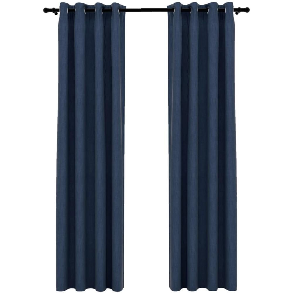 Tende Oscuranti Effetto Lino Con Occhielli 2 Pz Blu 140x245 Cm - Foto 2