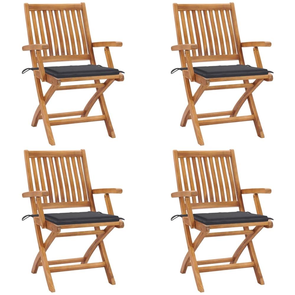 Sedie da Giardino Pieghevoli con Cuscini 4 pz Massello di Teak - Foto 1