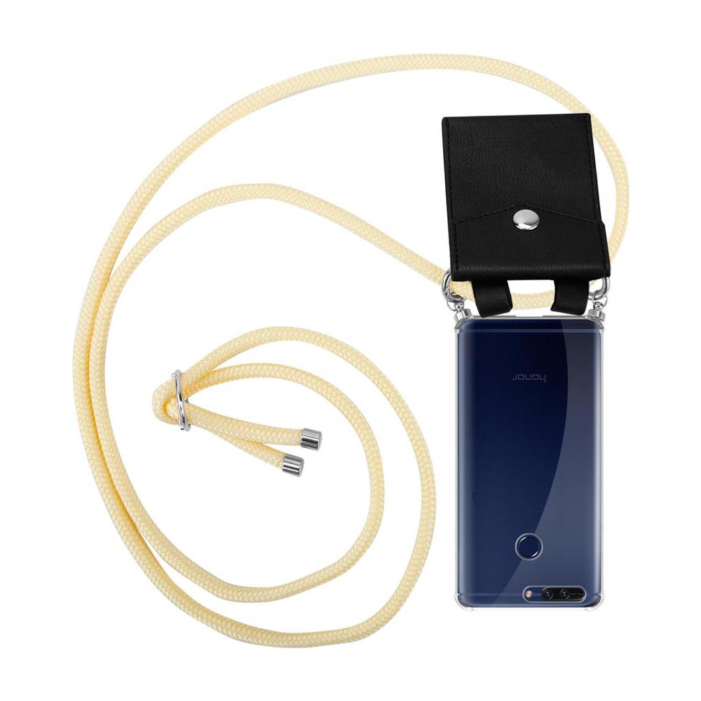 Catena Di Telefoni Cellulari Compatibile Con Honor 8 Pro In Crema Beige - Coperchio Protettivo In Silicone Con Anelli D'argento, Cinturino In Corda E Custodia Staccabile - Foto 1