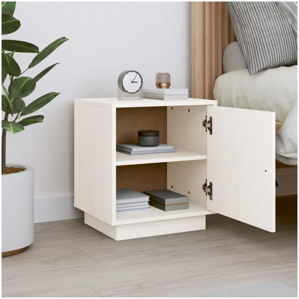 Comodino Bianco 40x34x45 Cm In Legno Massello Di Pino - Foto 2