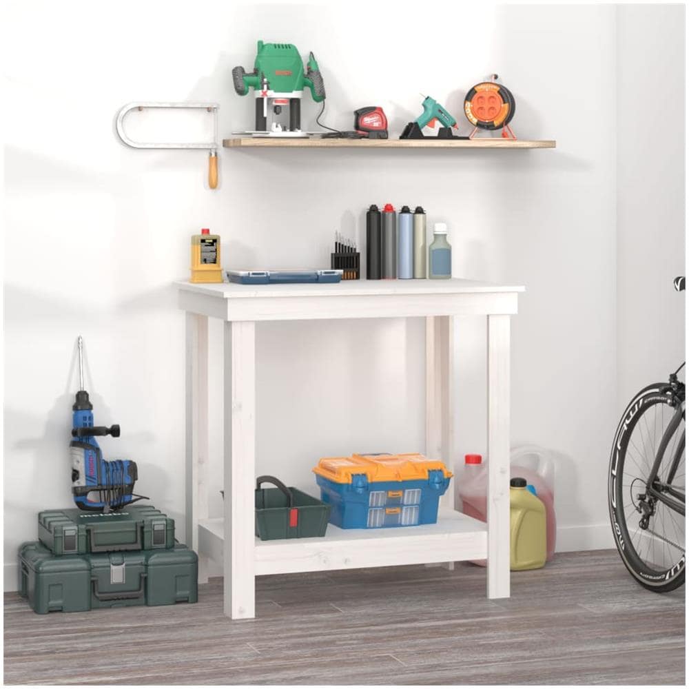 Banco Da Lavoro Bianco 80x50x80 Cm In Legno Massello Di Pino - Foto 1