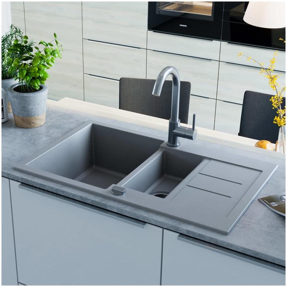 Lavello da Cucina in Granito Vasca Doppia Grigio - Foto 2