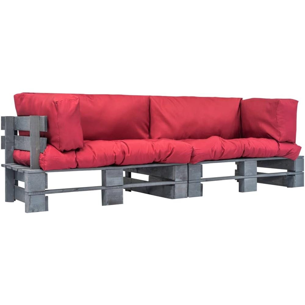 Divani Da Giardino Su Pallet 2 Pz Cuscini Rossi Legno Pino Fsc - Foto 1