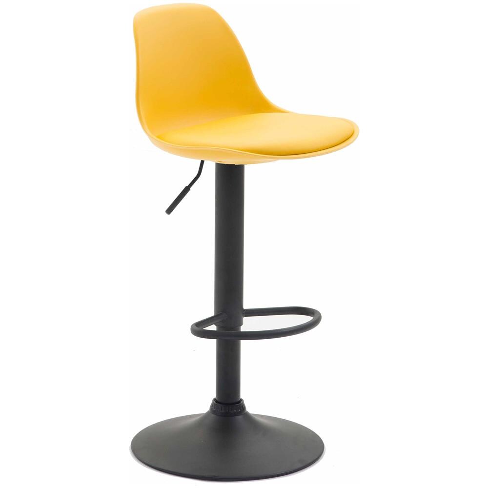 Sgabello Design Kiel in Polipropilene e Similpelle - Sgabello Cucina Girevole e Regolabile - Sgabello da Bar Imbottito e con Poggiapiedi Giallo Nero - Foto 1