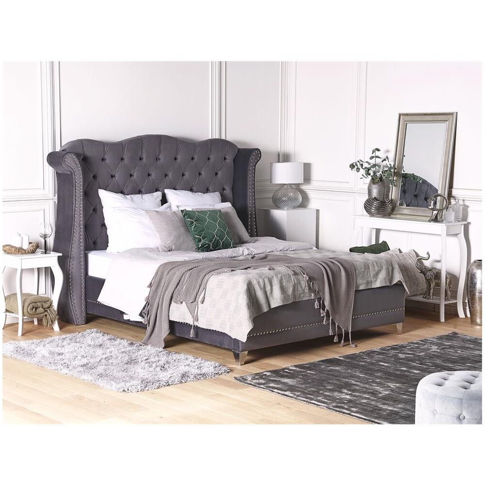 Letto Matrimoniale In Velluto Grigio 180 X 200 Cm Ayette - Foto 2