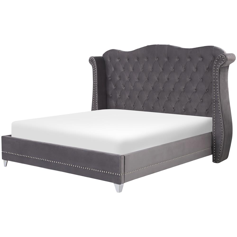 Letto Matrimoniale In Velluto Grigio 180 X 200 Cm Ayette - Foto 1