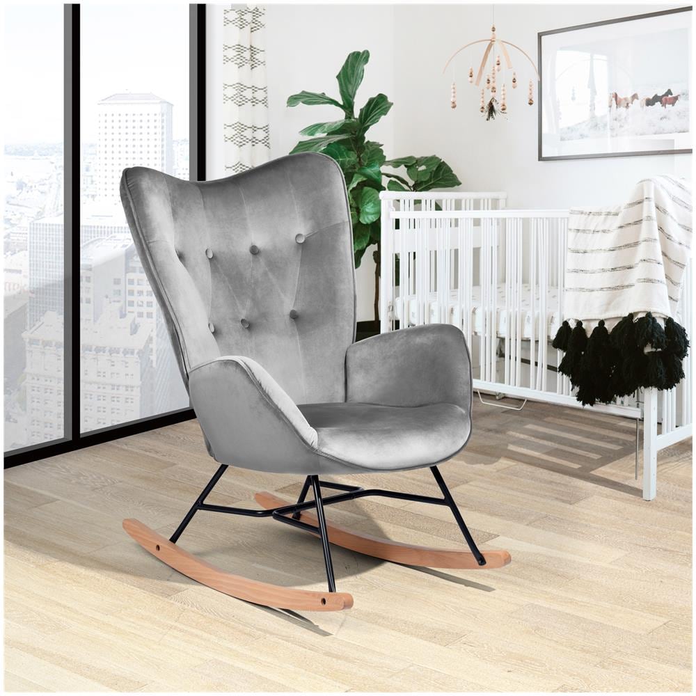 Sedia A Dondolo Scandinava Grigia - 68x87x98cm - Foto 1
