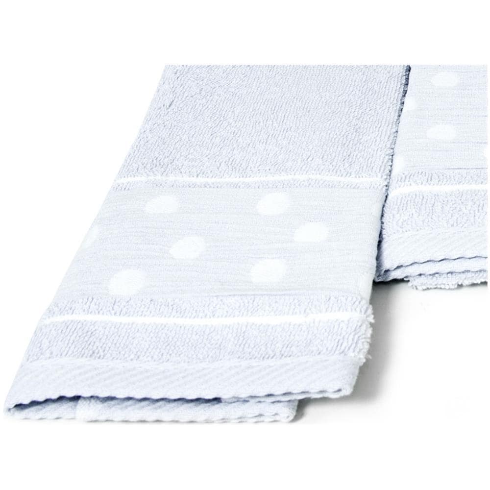 Set Asciugamano Copiola Salvietta Bagno In Spugna 100% Cotone Mod Pois Grigio - Foto 2