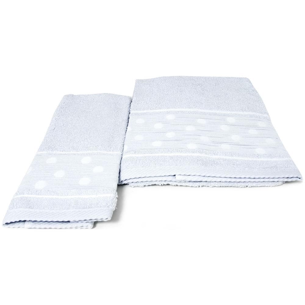 Set Asciugamano Copiola Salvietta Bagno In Spugna 100% Cotone Mod Pois Grigio - Foto 1