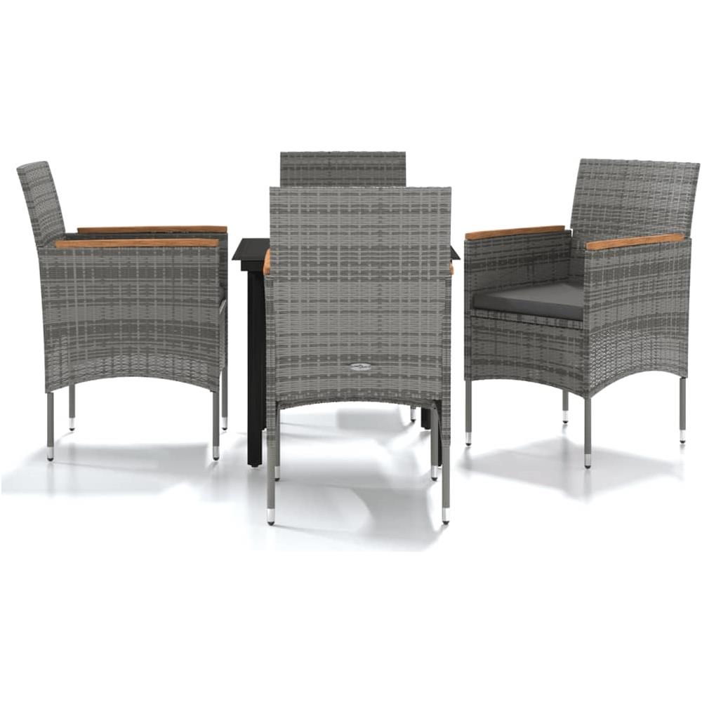 Set Da Pranzo Per Giardino 5 Pz Con Cuscini Grigio E Nero - Foto 2