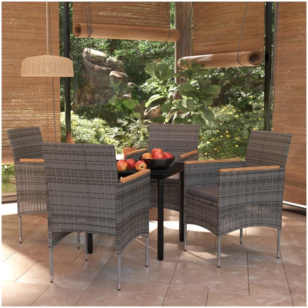 Set Da Pranzo Per Giardino 5 Pz Con Cuscini Grigio E Nero - Foto 1