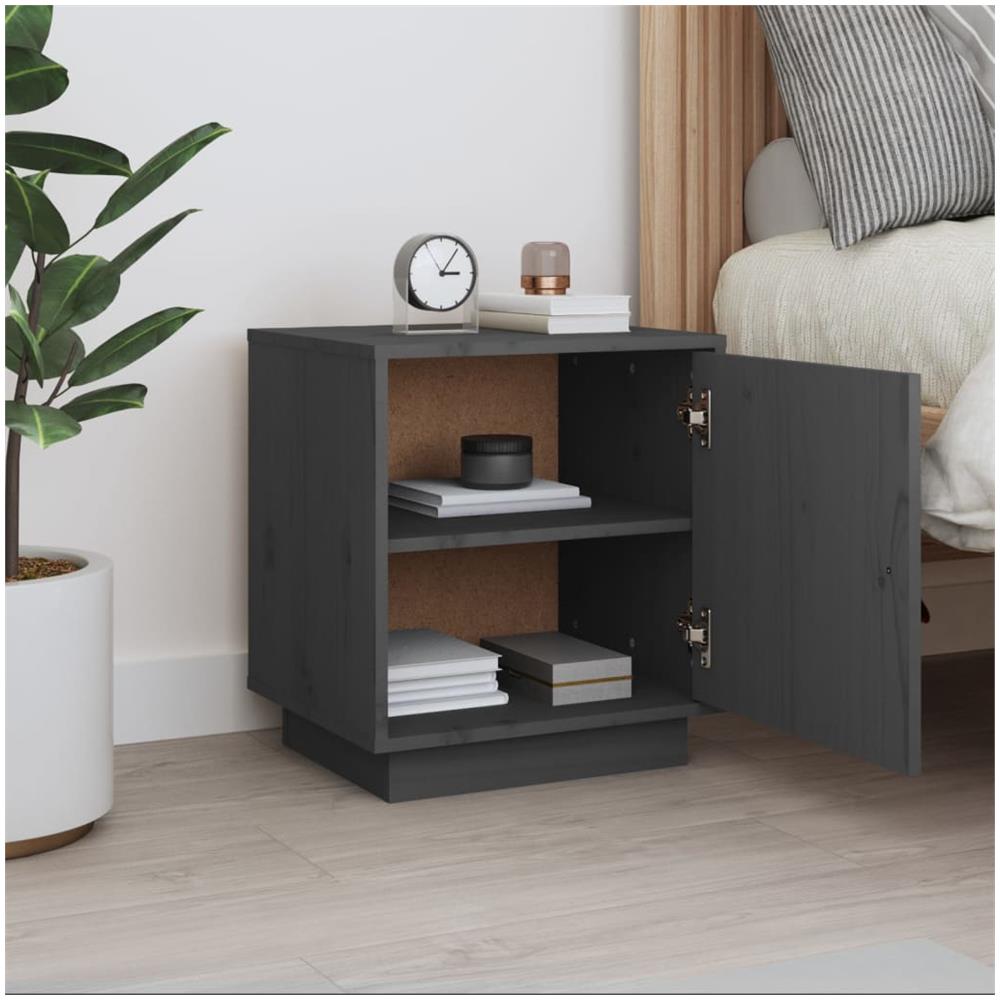 Comodino Grigio 40x34x45 Cm In Legno Massello Di Pino - Foto 2