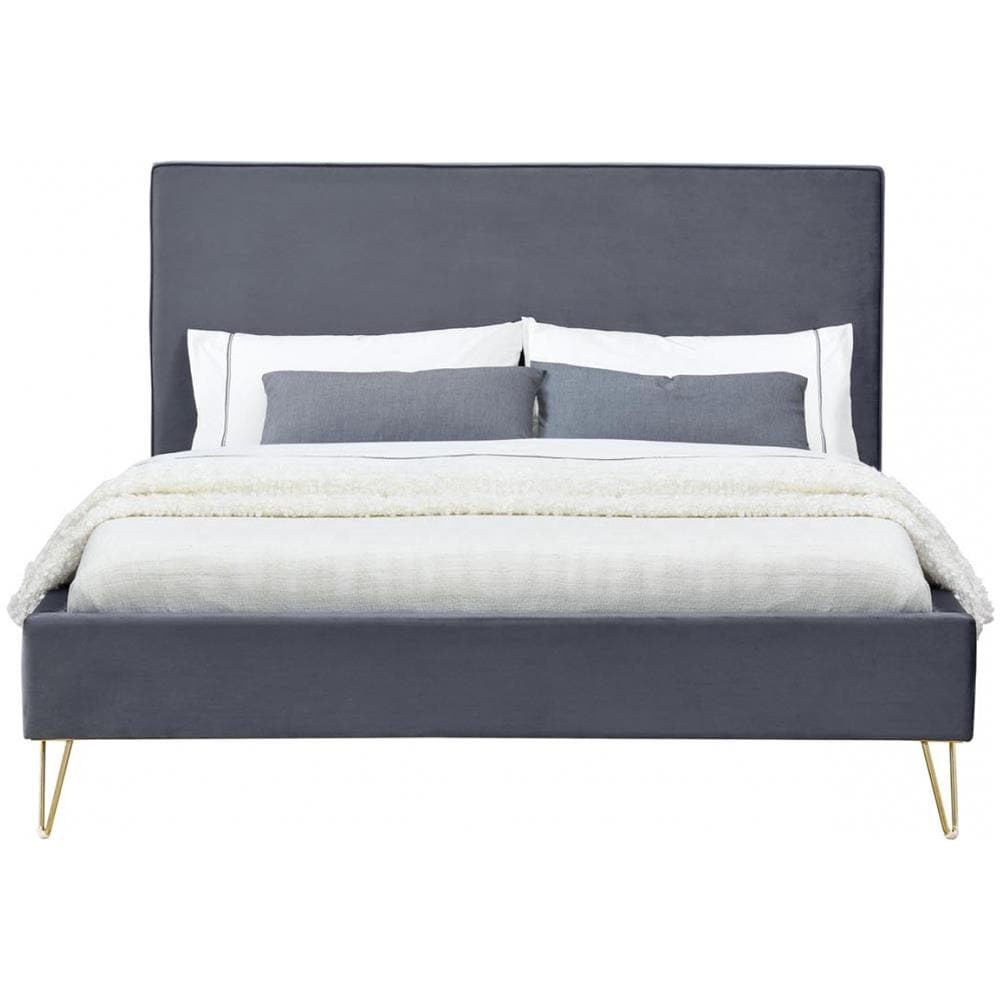 Riverside Struttura Letto In Velluto Grigio E Ottone 140x190 Cm - Foto 1