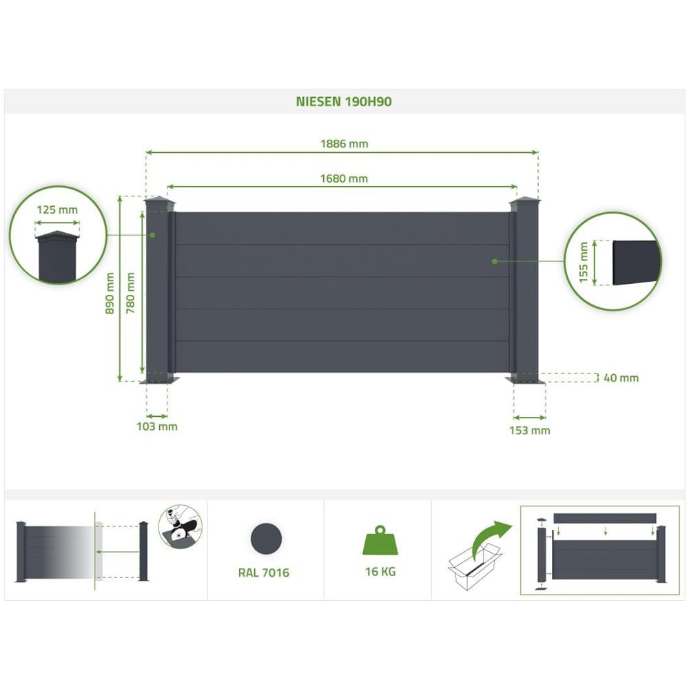Recinzione In Alluminio Niesen 190h90 Grigio - Foto 8
