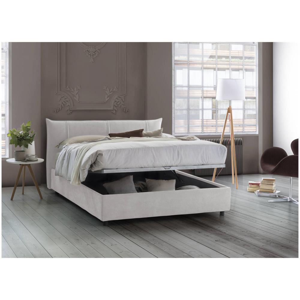 Letto Matrimoniale Celeste, Letto Contenitore Con Rivestimento In Tessuto, 100% Made In Italy, Apertura Frontale, Adatto Per Materasso 160x190 Cm, Bianco - Foto 1