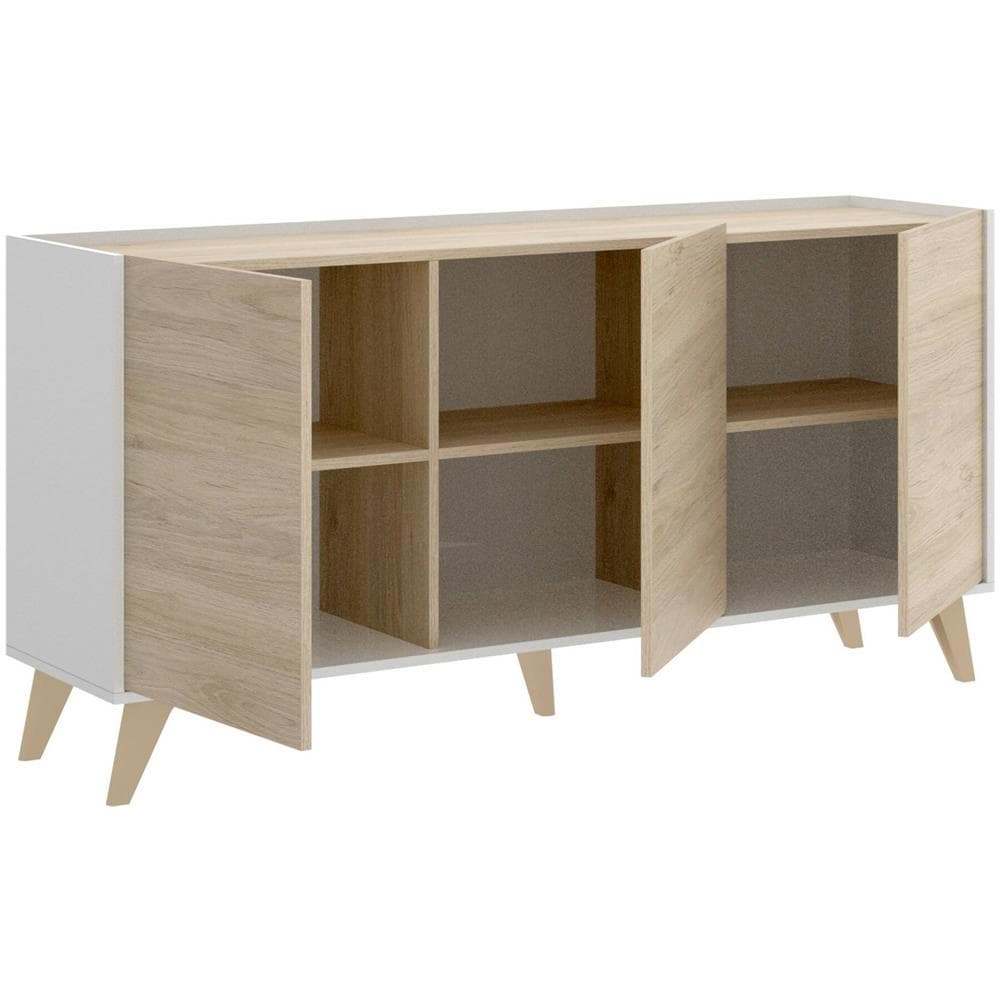 Credenza Avez, Buffet Da Soggiorno, Madia Moderna Da Salotto A 3 Ante, 155x43h75 Cm, Rovere E Bianco - Foto 4
