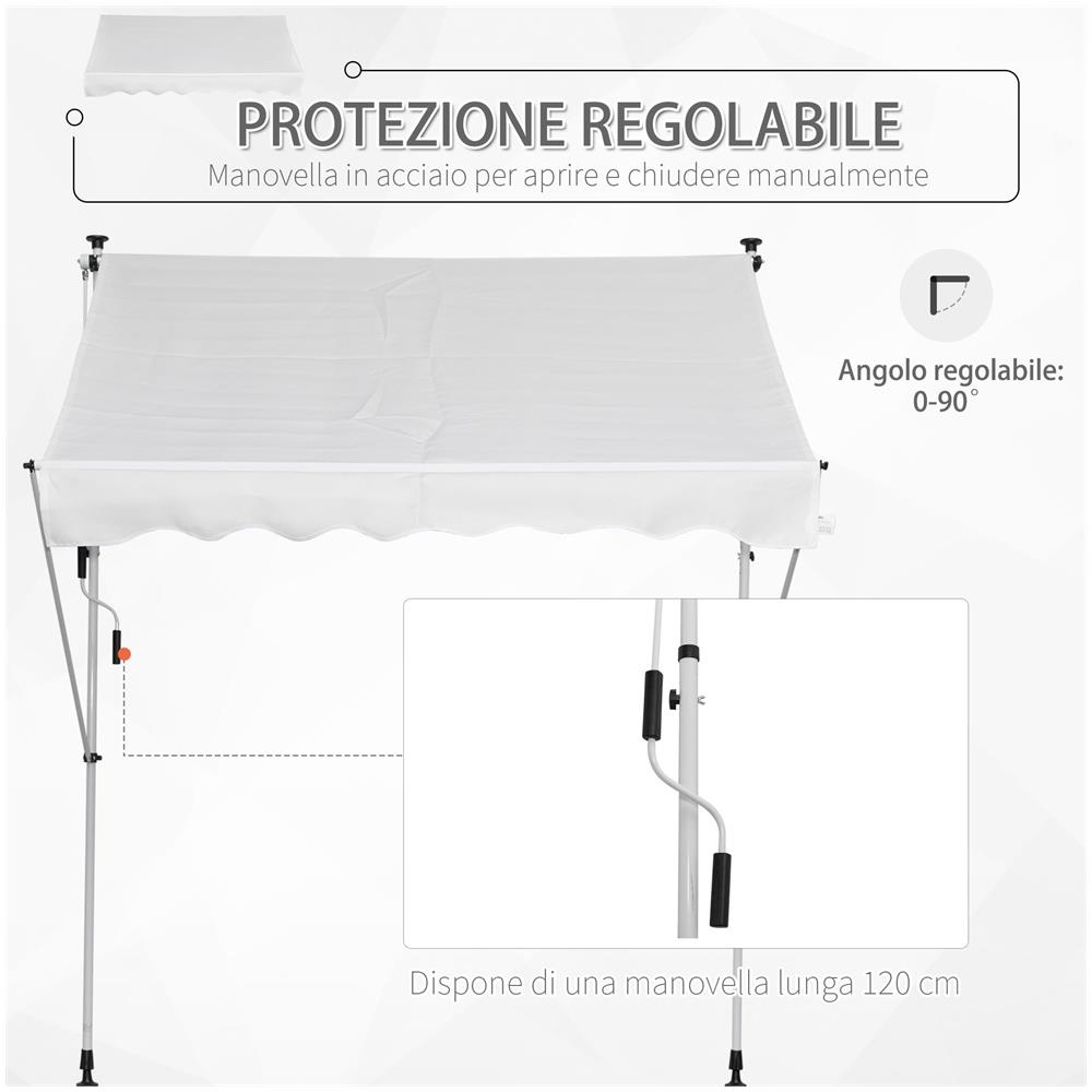 Tenda da Sole da Esterno 2x1.5m a Rullo con Manovella, Altezza e Angolazione Regolabile, Bianco - Foto 6
