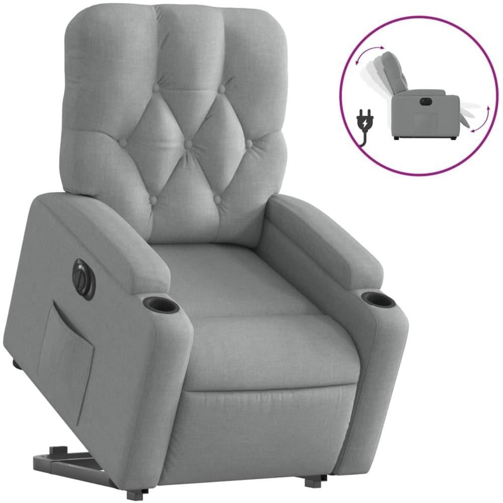 Poltrona Reclinante Alzapersona Elettrica Grigio Chiaro Tessuto - Foto 1