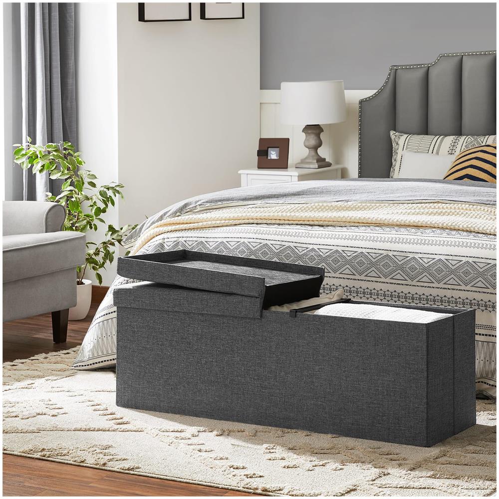 Pouf contenitore Valora PUFA in tessuto MDF grigio scuro salvaspazio - Foto 8