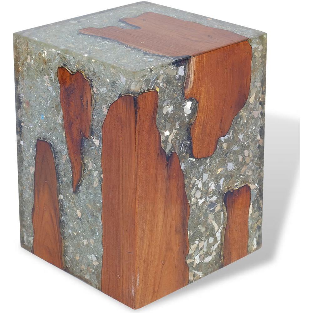 Sgabello In Legno Di Teak E Resina 30x30x40 Cm - Foto 1