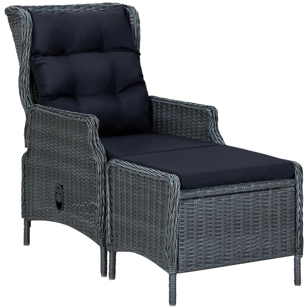Sedia da Giardino Reclinabile con Pouf Polyrattan Grigio Scuro - Foto 1