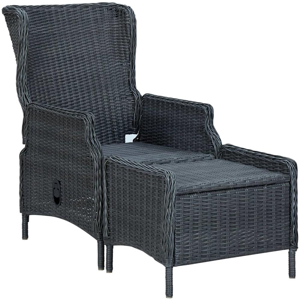 Sedia da Giardino Reclinabile con Pouf Polyrattan Grigio Scuro - Foto 3