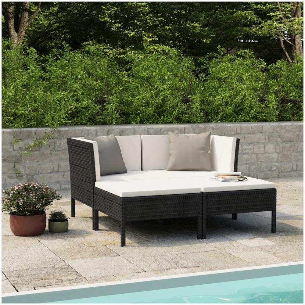 Set Divani Da Giardino 4 Pz Con Cuscini In Polyrattan Nero - Foto 1