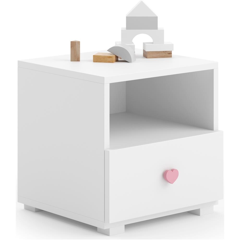 Comodino Emi Con 1 Cassetto Bianco - Manico Rosa - Foto 1