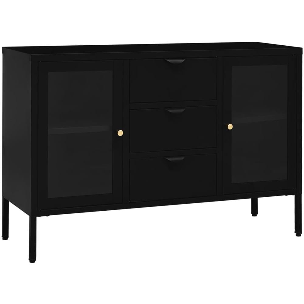 Credenza Nera 105x35x70 Cm In Acciaio E Vetro Temperato - Foto 2