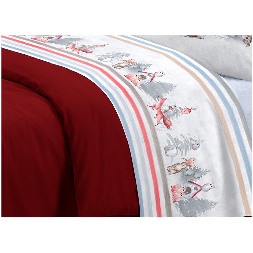 Completo Lenzuola Letto Pensieri Delicati 100% Cotone Disegno Gufi Singolo Rosso - Foto 6