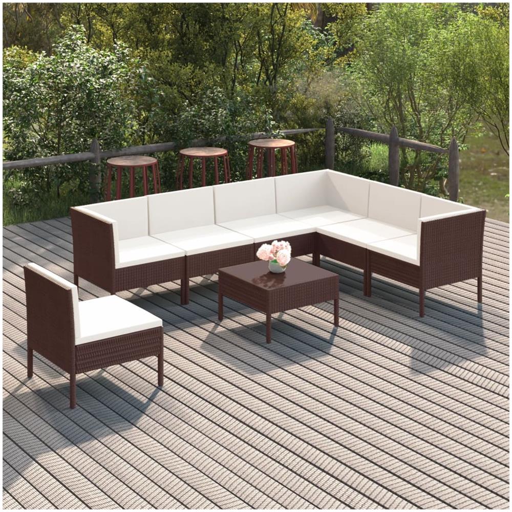 Set Divani Da Giardino 8 Pz Con Cuscini In Polyrattan Marrone - Foto 1
