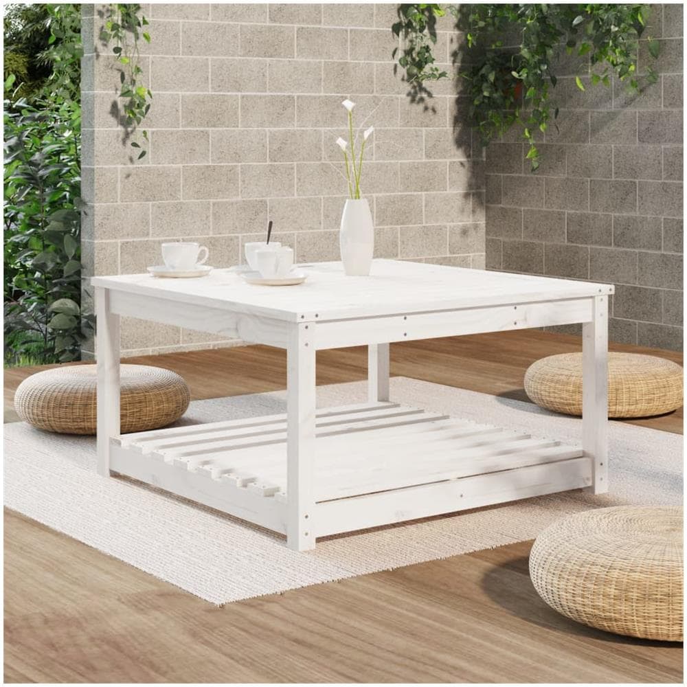 Tavolo Da Giardino Bianco 82,5x82,5x45cm Legno Massello Di Pino - Foto 3