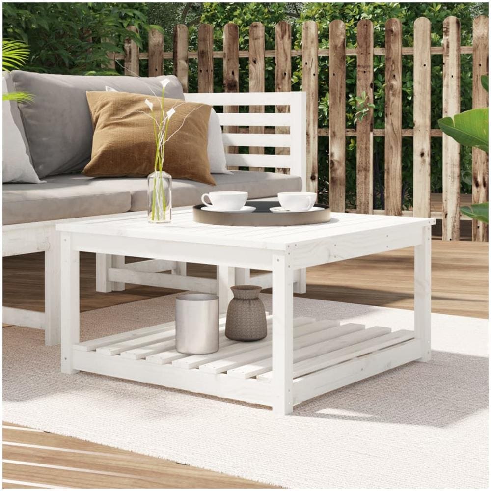 Tavolo Da Giardino Bianco 82,5x82,5x45cm Legno Massello Di Pino - Foto 1
