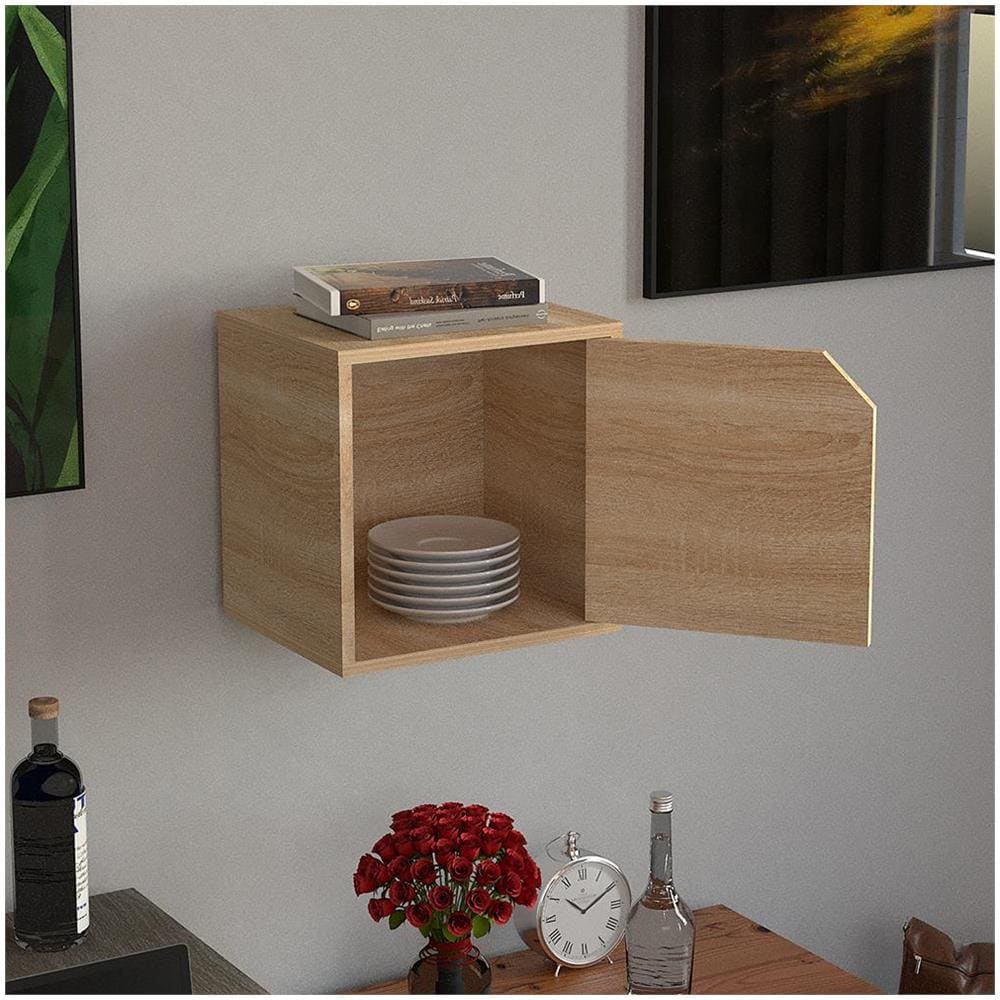 Mensola Cubo con 1 Anta da Parete Scaffale Montaggio Muro Quercia Design Moderno - Foto 5