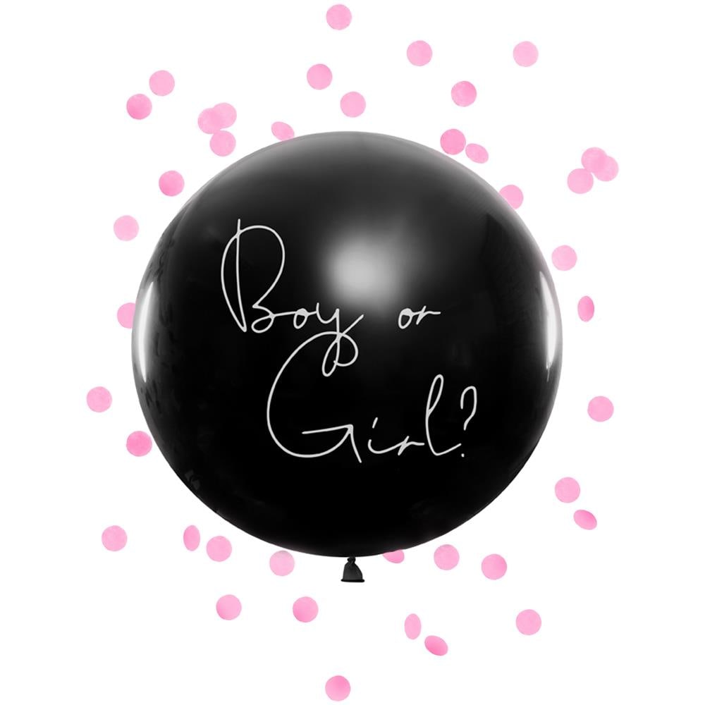 Partydeco - Palloncino Gigante Nero Boy Or Girl Coriandoli Rosa - Foto 1