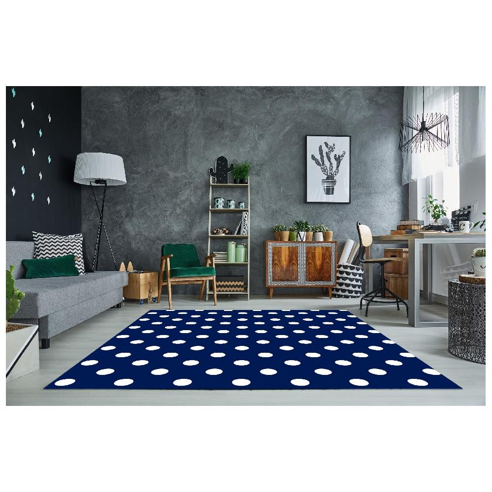 Tappeto Stampato Classic Dots 1 - Geometrico - Arredo - Antiscivolo - Da Soggiorno, Salotto, Camera - Blu, Bianco In Poliestere, Cotone, 60 X 100 Cm - Foto 2