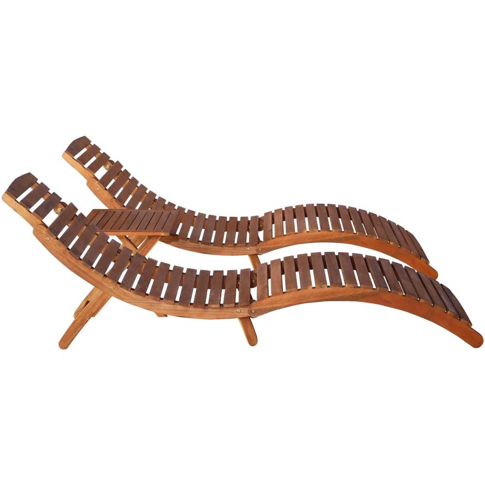 Lettino Prendisole 3 pz con Tavolino in Legno Massello d'Acacia - Foto 2